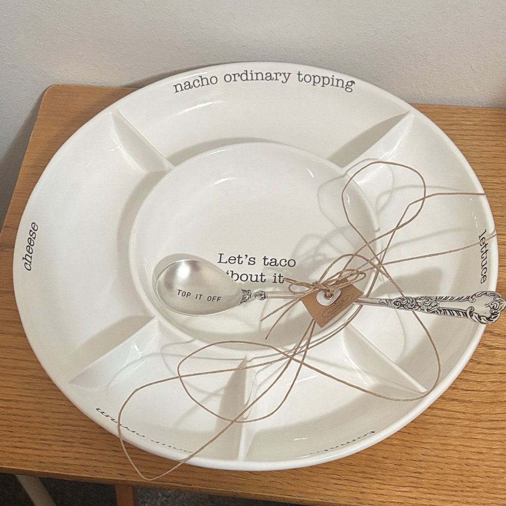White Ceramic Taco Serving Platter with Spoon